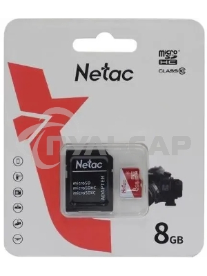 Флеш карта Netac P500 ECO MicroSDHC 8Gb C10 NT02P500ECO-008G-R, с адаптером