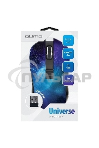 Мышь беспроводная Qumo Office M27 Universe синий, 1600 dpi, радиоканал, USB, кнопки - 4
