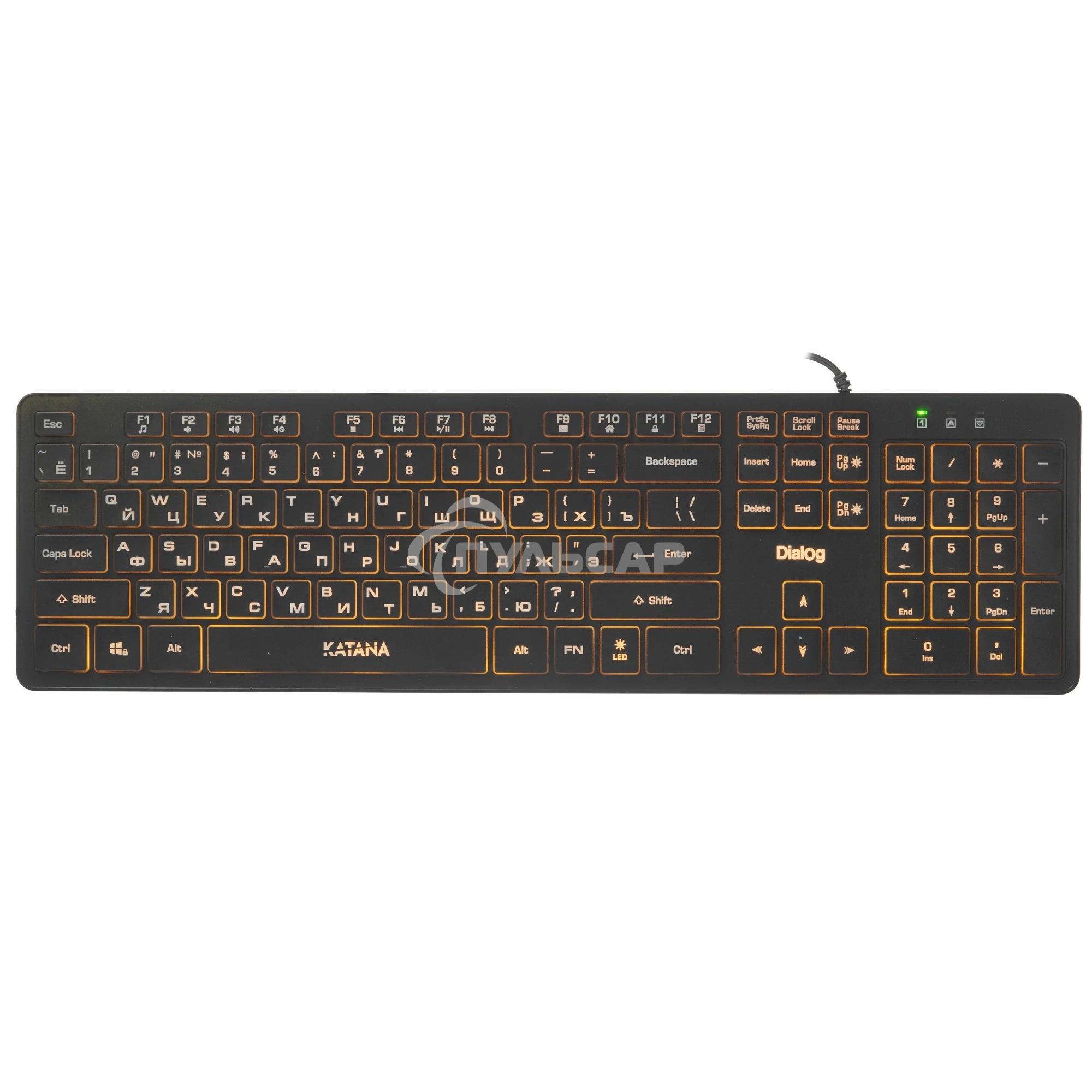 Клавиатура проводная Dialog Katana KK-ML17U BLACK - Multimedia, с янтарной подсветкой клавиш, USB, черная
