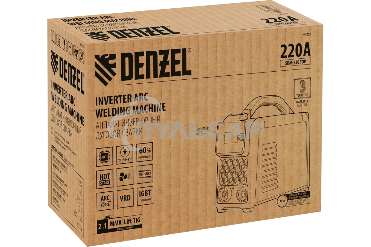 Аппарат инвертор. дуговой сварки SDM-220 Top, 220 А, ПВ 60% кейс Denzel