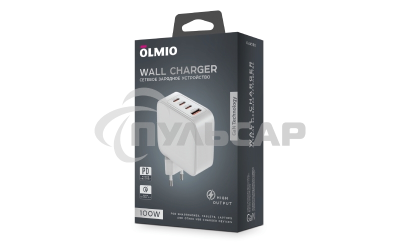 Сетевое зарядное устройство OLMIO Type-C х 3, 100W, QC3.0, PowerDelivery3.0, GAN, PPS, белое