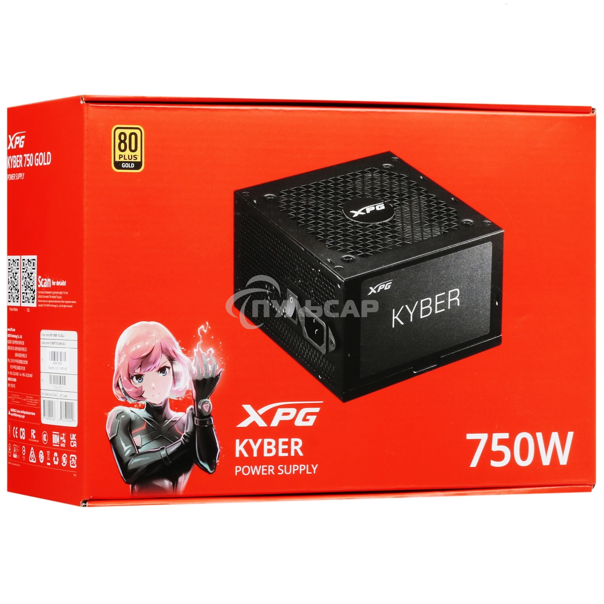 Блок питания ADATA XPG KYBER 750 (KYBER750G-BKCEU), 750Вт, 80 PLUS Gold, 120мм, черный