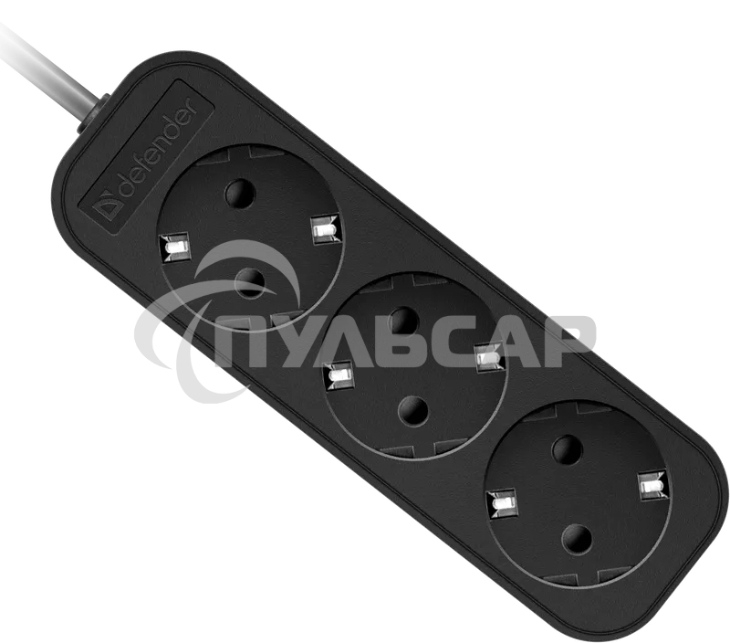 Удлинитель сетевой Defender M350 черный, 5 м, EURO, 3 розетки, 2200 Вт