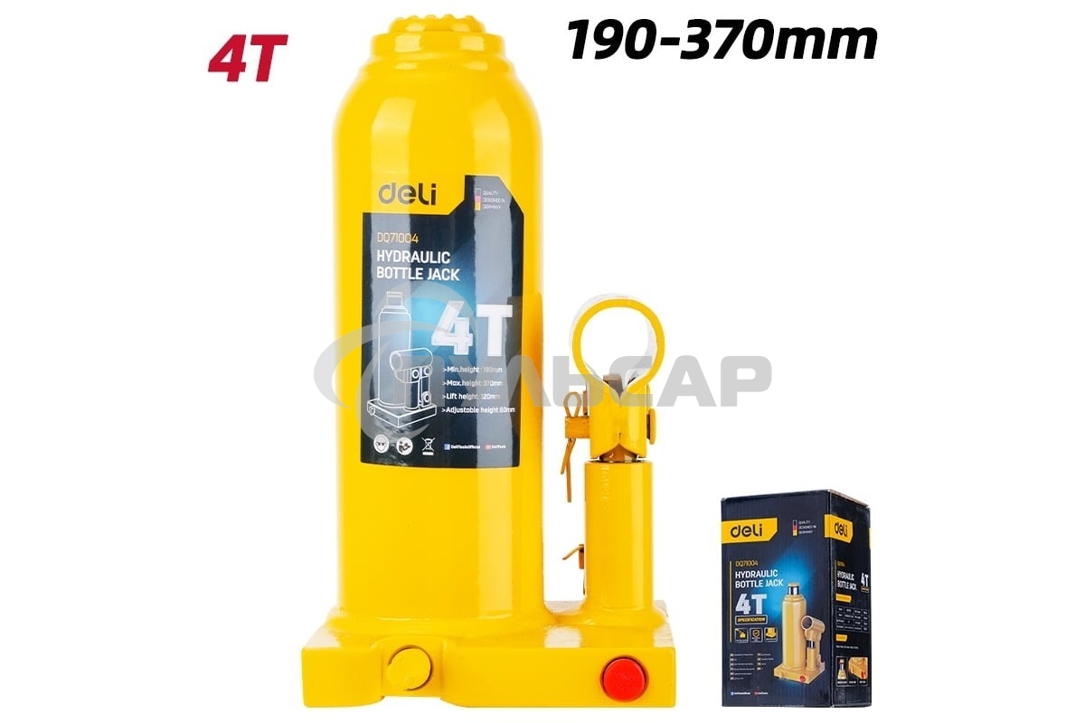 Домкрат бутылочный гидравлический Deli DQ71004 макс.грузоподъемность 4 т