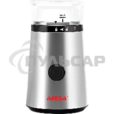 Кофемолка ARESA AR-3605 220-240В 50Гц 300Вт Вместимость контейнера для зерен 65 г. Корпус из металла, прозрачная крышка Импульсный режим работы Нож из нержавеющий стали Защита от случайного включения Возможность помола специй, орехов и сухофруктов