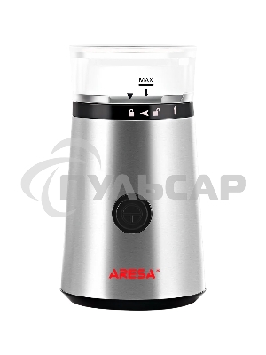 Кофемолка ARESA AR-3605 220-240В 50Гц 300Вт Вместимость контейнера для зерен 65 г. Корпус из металла, прозрачная крышка Импульсный режим работы Нож из нержавеющий стали Защита от случайного включения Возможность помола специй, орехов и сухофруктов