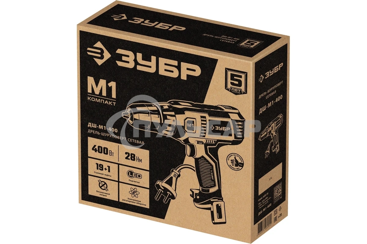 Дрель-шуруповерт ЗУБР ДШ-М1-400, Сетевая, 400Вт