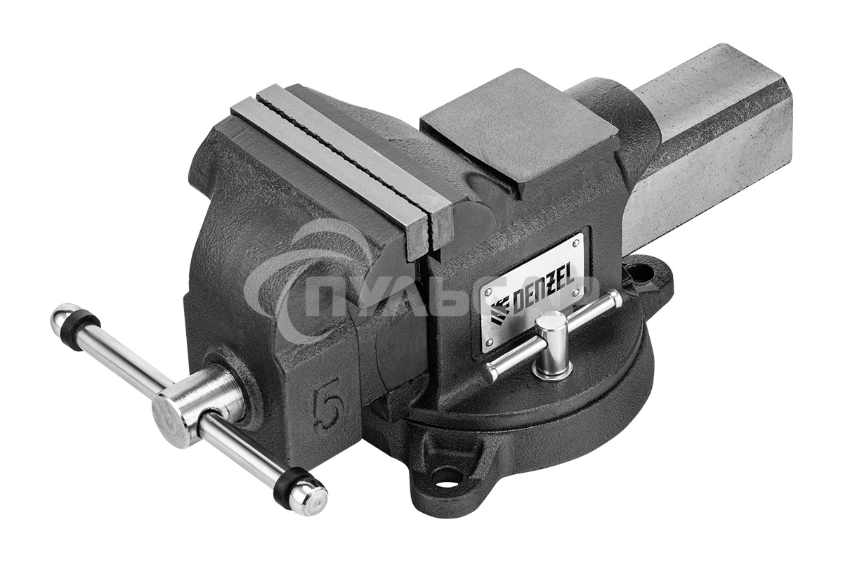 Тиски слесарные Denzel BVH-125, 125 мм, поворотные, стальная направляющая, с наковальней