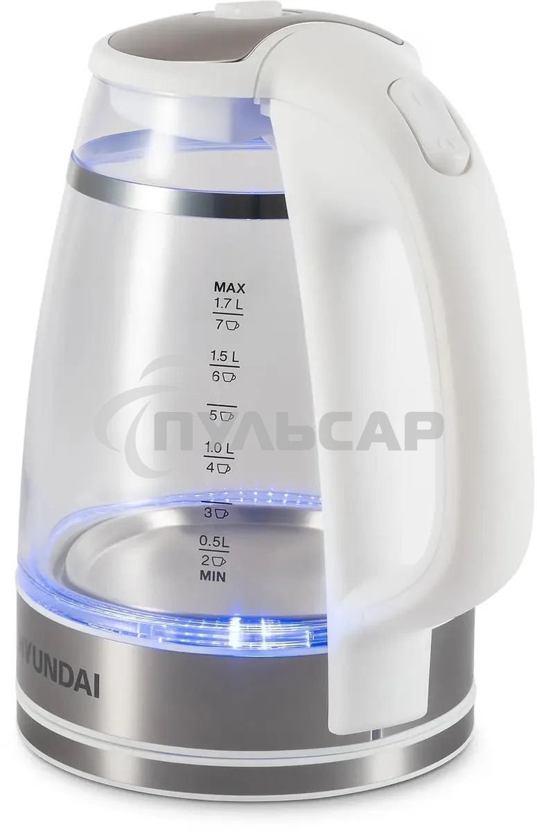 Чайник электрический Hyundai HYK-G3506 1.7л. 2200Вт белый/серебристый корпус: стекло