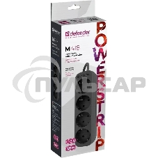 Удлинитель Defender M418 черный, 1.8 м, EURO, 4 розетки, 2200 Вт