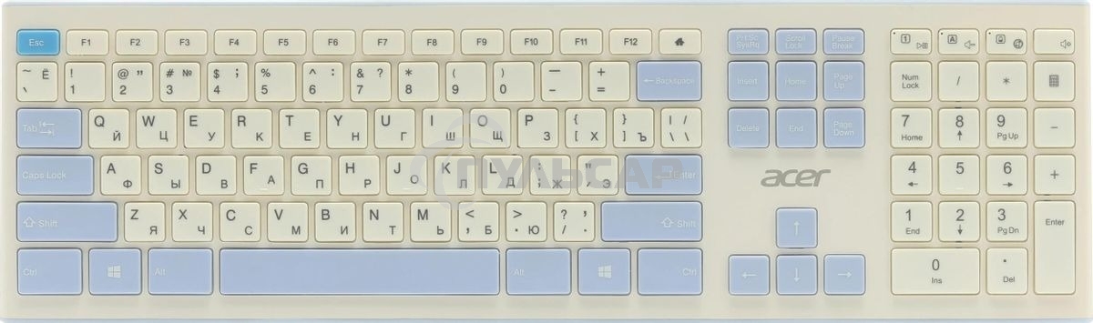 Комплект клавиатура + мышь Acer OCC205 беспроводной USB, 1200 dpi, белый/голубой