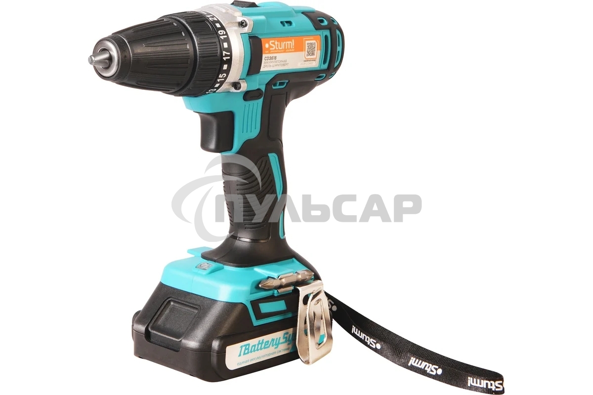 Дрель-шуруповерт Sturm CD3618, Аккумуляторная, 18В, 2 АКБ, Кейс