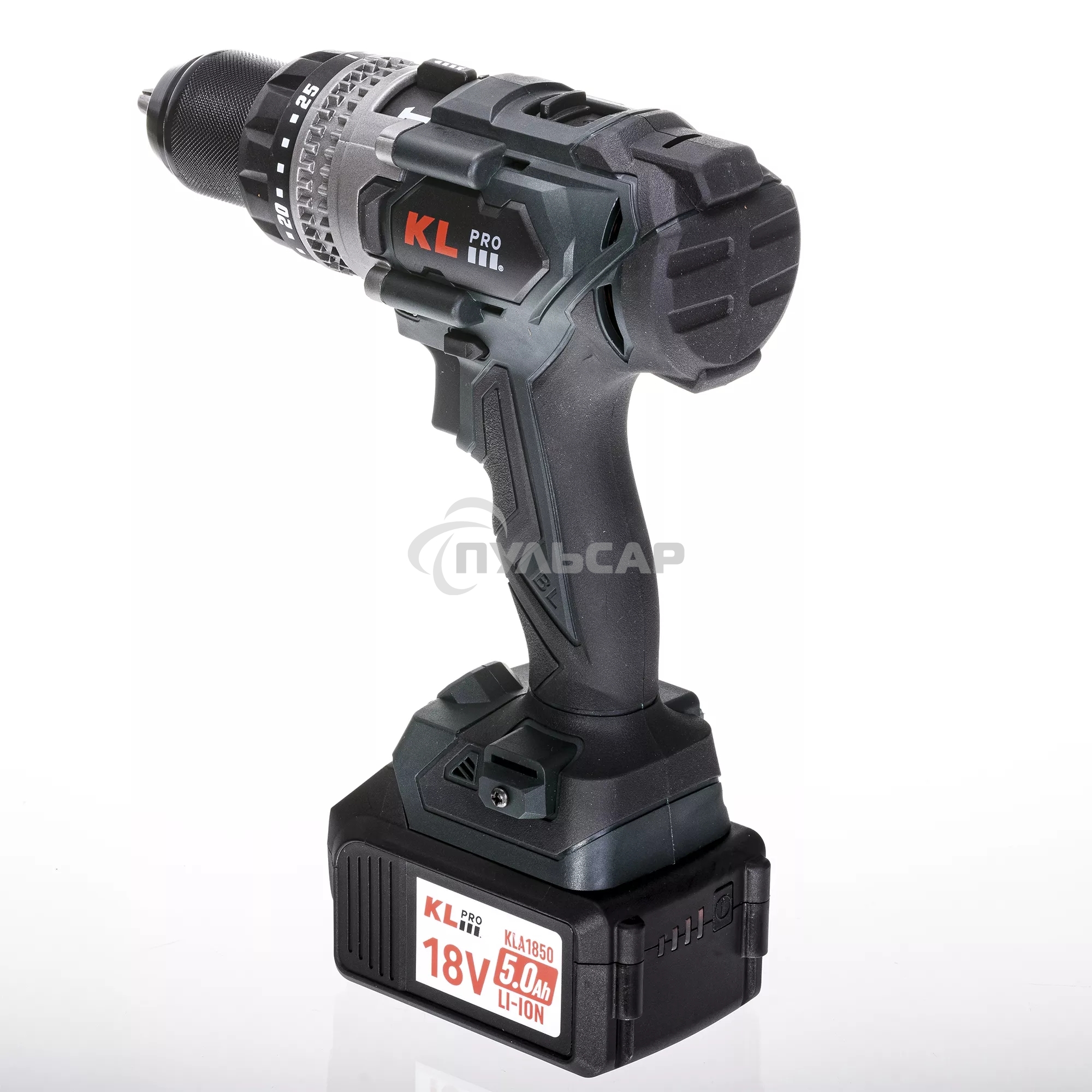 Профессиональный аккумуляторный бесщеточный ударный шуруповерт KLPRO KLDM18BHX-50 (18В, Li-ion-2шт, 5.0А·ч, 150Нм, 2 скорости, подсветка, магнитная бита,З/У,в кейсе)