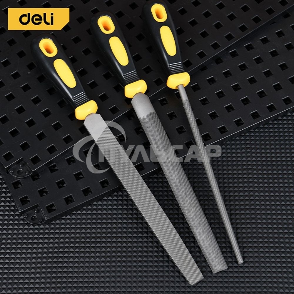 Набор напильников Deli DL352083 3шт инструментальная сталь T12, обрезиненная пластиковая рукоятка
