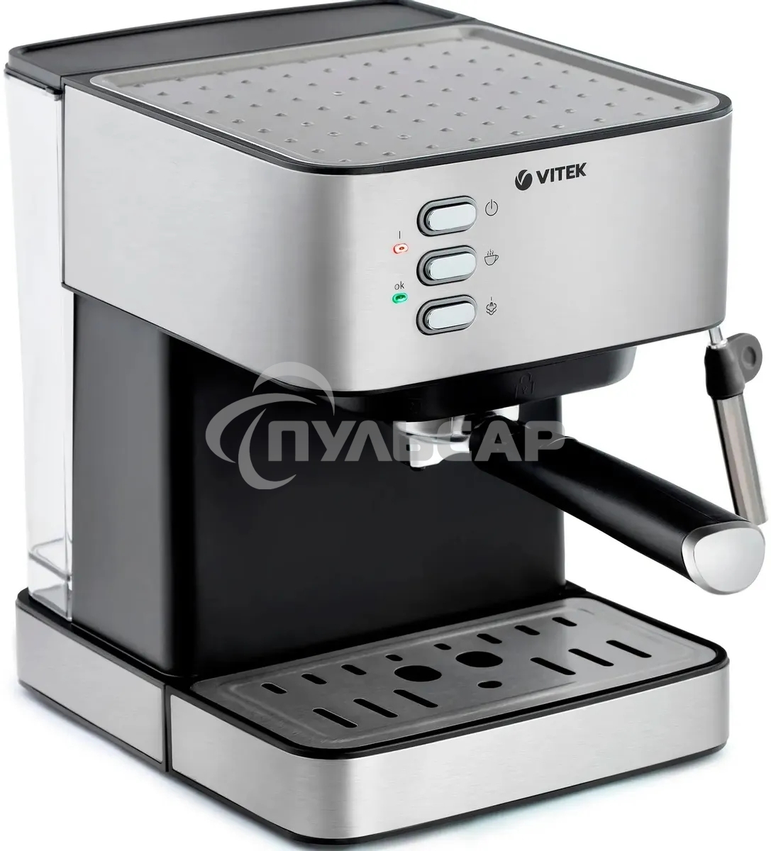 Кофеварка рожковая Vitek VT-1504 серебристый/черный, исп. кофе - молотый, 1.6 л, 850 Вт, 15 бар