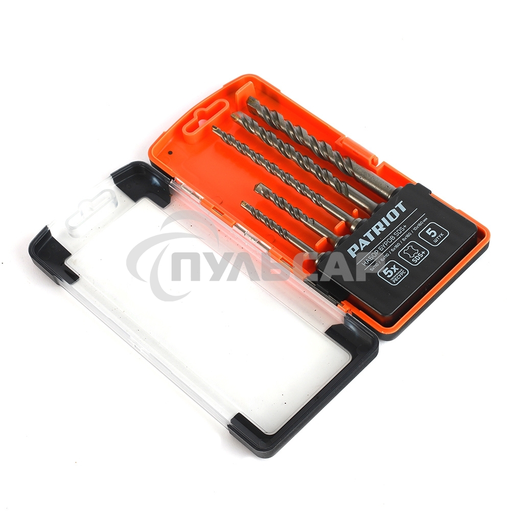 Набор буров PATRIOT SDS Plus, 5 шт: 5x110мм, 6x110мм, 6x160мм, 8x160мм, 10x160мм в боксе