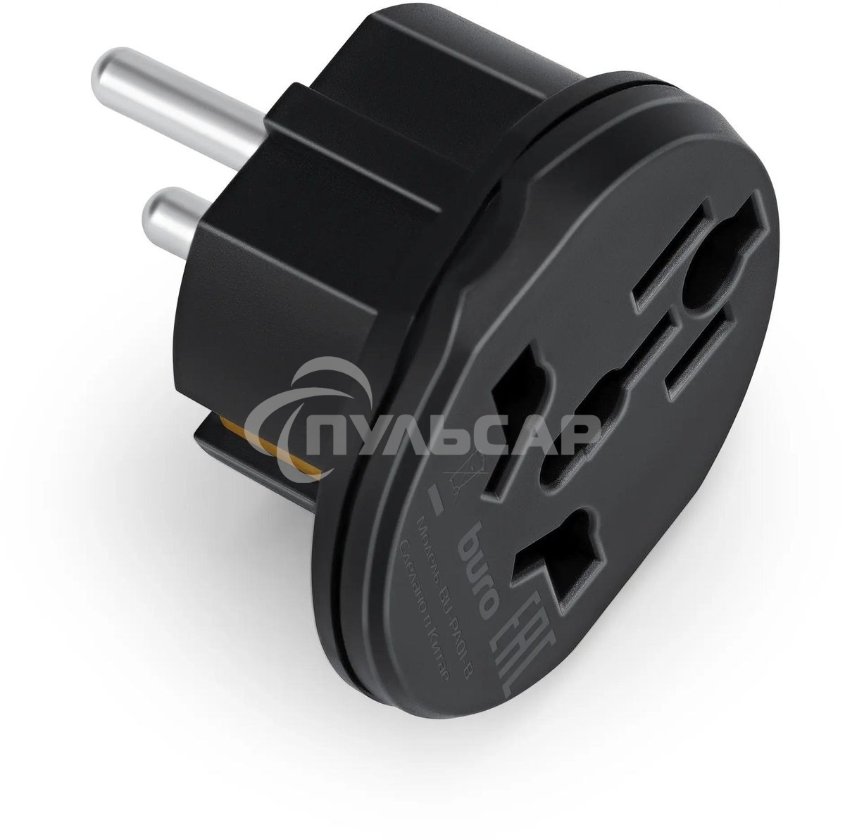 Адаптер-переходник Buro BU-PA01-B, 1 розетка, черный (пакет ПЭ)