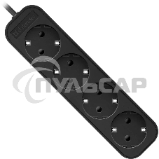 Удлинитель Defender M430 черный, 3 м, EURO, 4 розетки, 2200 Вт