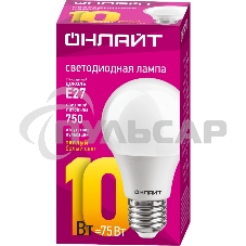 Лампа светодиодная ОНЛАЙТ 71649 OLL-A60-10-230-2.7K-E27 10Вт грушевидная 2700К тепл. белый  E27 750лм 176-264В