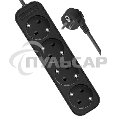 Удлинитель Defender M450 черный, 5 м, EURO, 4 розетки, 2200 Вт