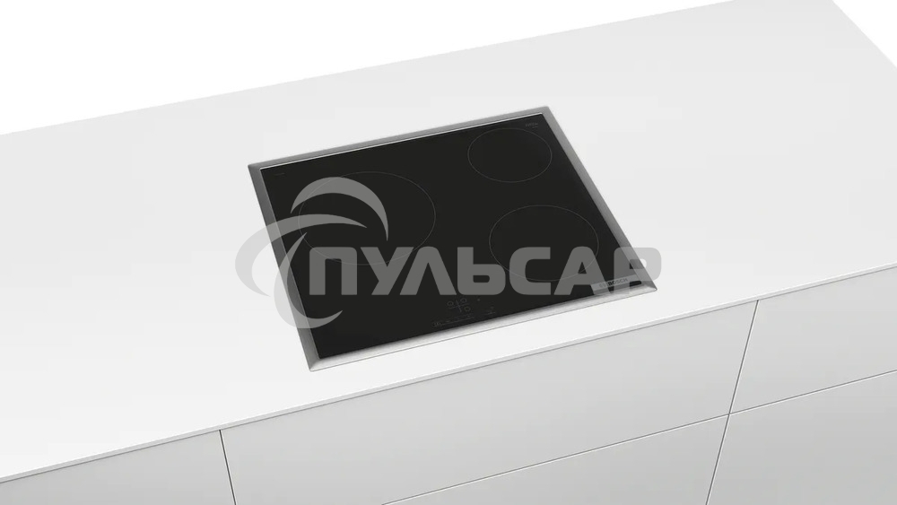 Электрическая варочная панель Bosch PKM645BB2E, стеклокерамическая поверхность, независимая, рамка-сталь, черный 4.8x58.3x51.3
