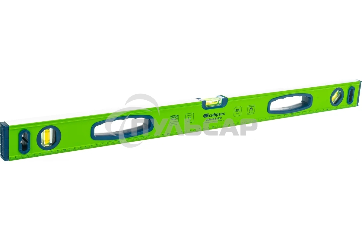 Уровень СИБРТЕХ алюминиевый УСМ-0,5-800, фрезерованный, 3 глазка, магнитный, рукоятки, 800 мм 34116