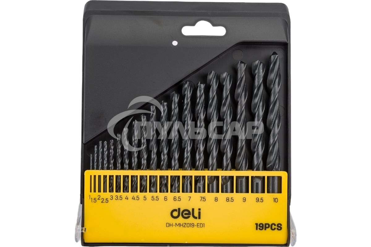 Набор ручного инструмента Deli Набор сверл по металлу HSS (1-10мм, 19 шт) Deli DH-MHZ019-ED1 пластиковый кейс