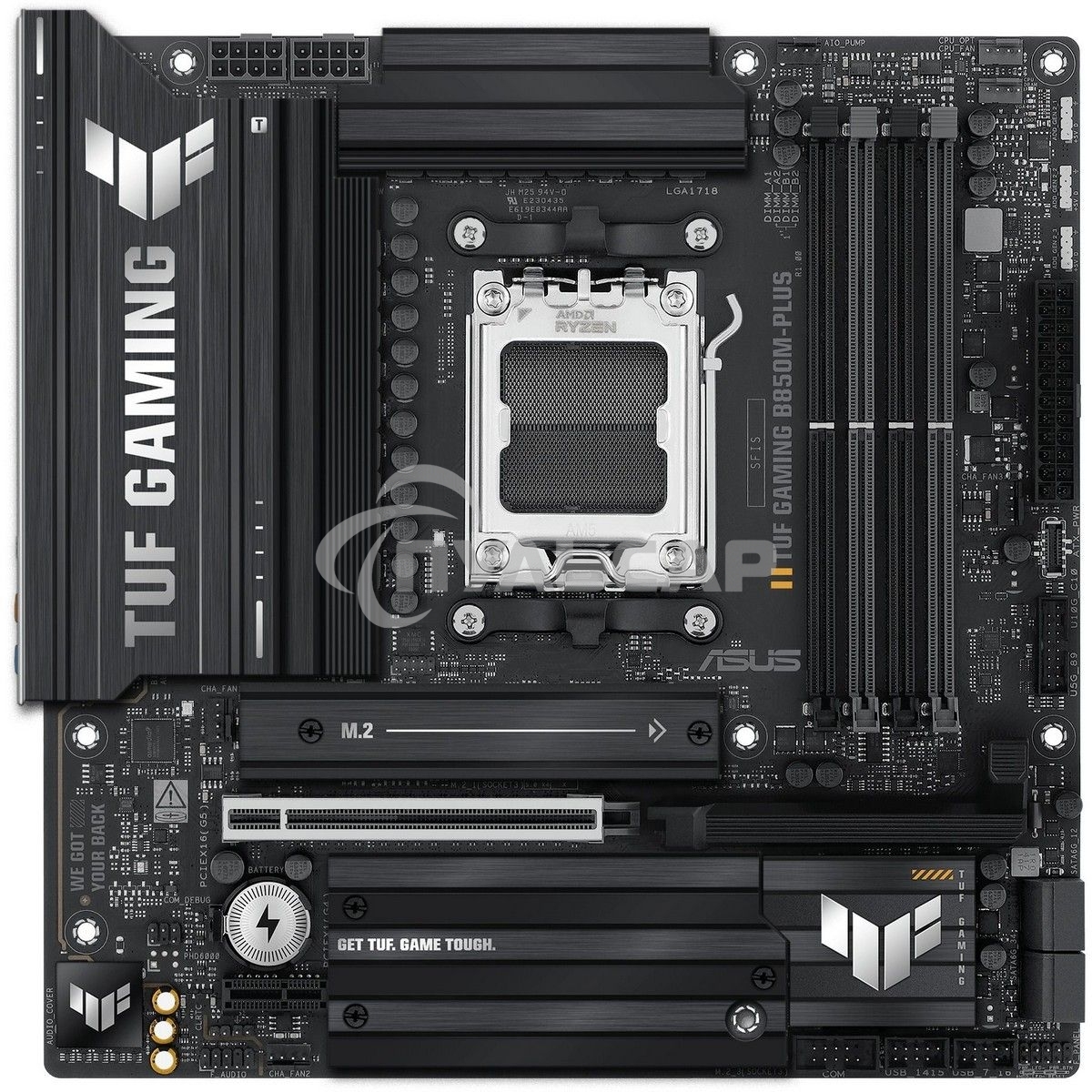 Материнская плата ASUS TUF Gaming B850M-Plus, AM5, AMD B850, 4xDDR5, 4xSATA, 3xM.2, 1xPCIe 5.0 x16, 1xPCIe 4.0 x4, 1xPCIe x1, 1xDP, 1xHDMI, 1x2.5Gb LAN, 4xUSB 2.0, 4xUSB 3.2 Gen 1, 3xUSB 3.2 Gen 2, 1xUSB-C, 3x3.5 мм, 7.1, mATX