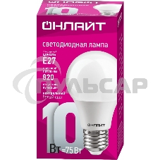 Лампа светодиодная ОНЛАЙТ 71650 OLL-A60-10-230-4K-E27 10 Вт грушевидная 4000К E27 820лм 176-264В белый