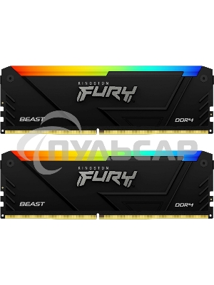 Оперативная память Kingston Fury Beast, DDR4, 16Gb (2x8Gb), 3600MHz, CL17, DIMM, с радиаторами, RGB, черный
