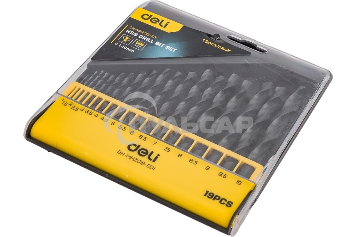Набор ручного инструмента Deli Набор сверл по металлу HSS (1-10мм, 19 шт) Deli DH-MHZ019-ED1 пластиковый кейс