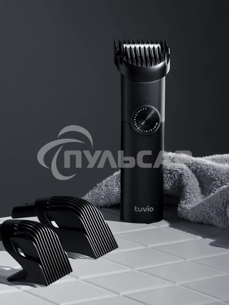 Машинка для стрижки волос, триммер с 3 насадками Tuvio HC-DA3BL, черный