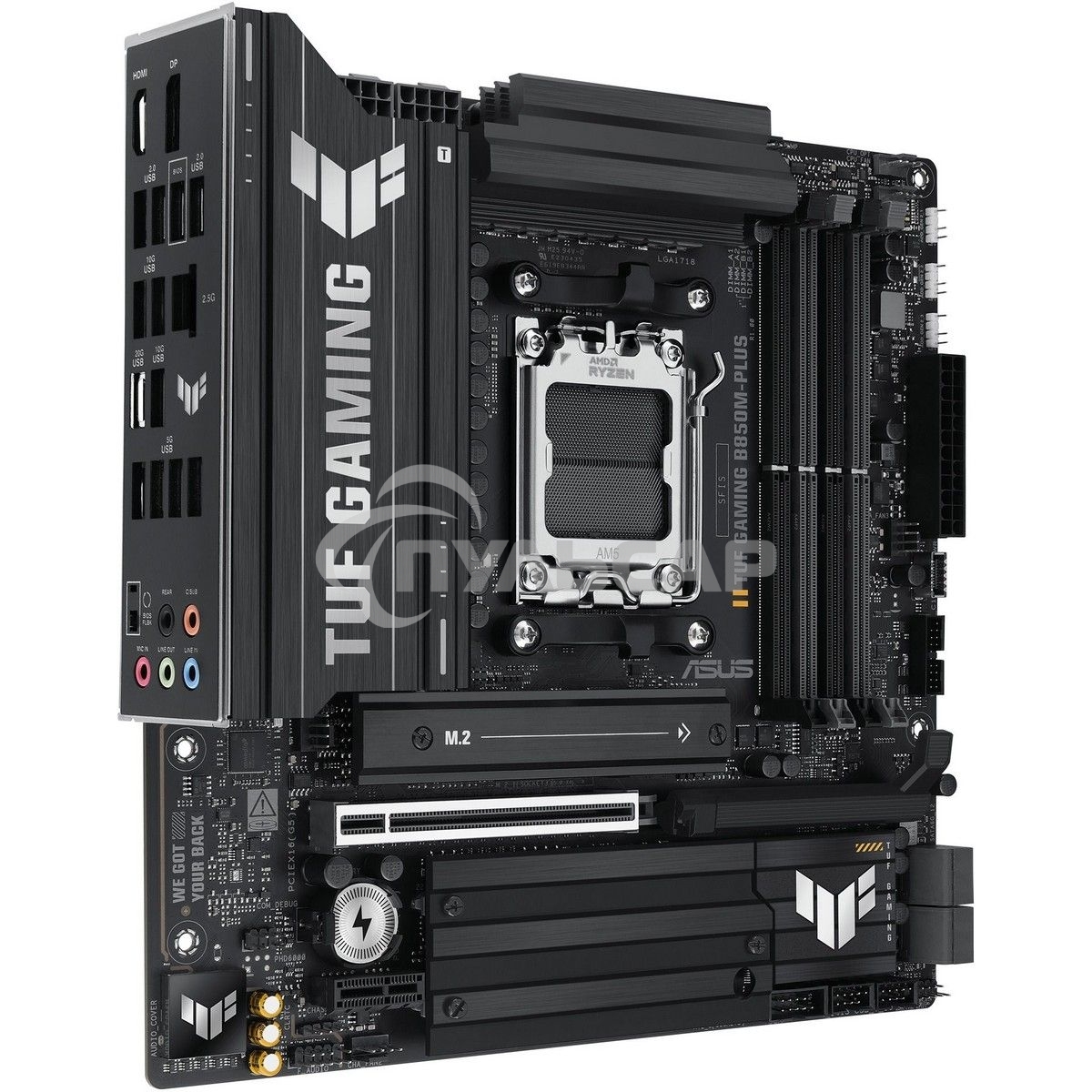 Материнская плата ASUS TUF Gaming B850M-Plus, AM5, AMD B850, 4xDDR5, 4xSATA, 3xM.2, 1xPCIe 5.0 x16, 1xPCIe 4.0 x4, 1xPCIe x1, 1xDP, 1xHDMI, 1x2.5Gb LAN, 4xUSB 2.0, 4xUSB 3.2 Gen 1, 3xUSB 3.2 Gen 2, 1xUSB-C, 3x3.5 мм, 7.1, mATX