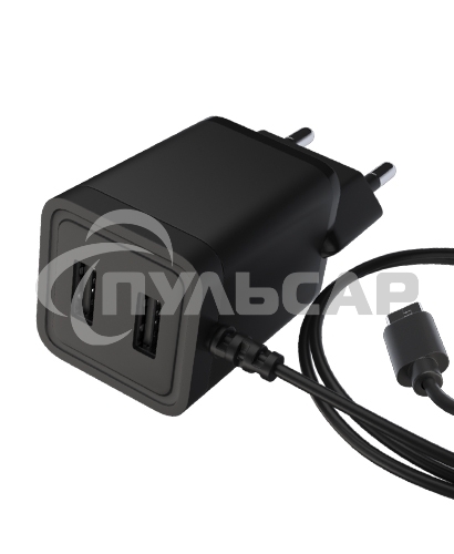 Сетевое зарядное устройство Maxvi A202M 2хUSB 2А 10W + литой кабель MicroUSB 1.2м, черный