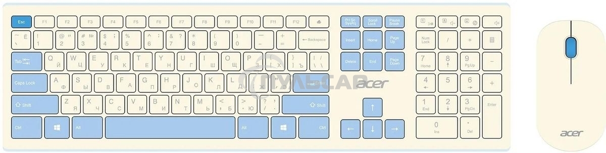 Комплект клавиатура + мышь Acer OCC205 беспроводной USB, 1200 dpi, белый/голубой