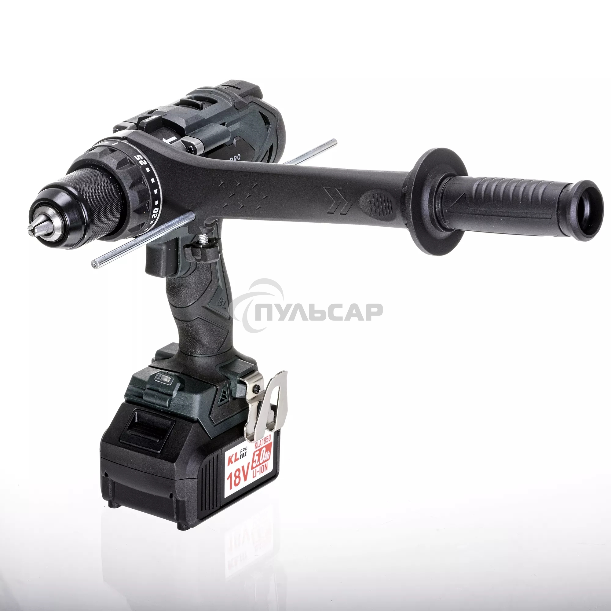 Профессиональный аккумуляторный бесщеточный ударный шуруповерт KLPRO KLDM18BHX-50 (18В, Li-ion-2шт, 5.0А·ч, 150Нм, 2 скорости, подсветка, магнитная бита,З/У,в кейсе)