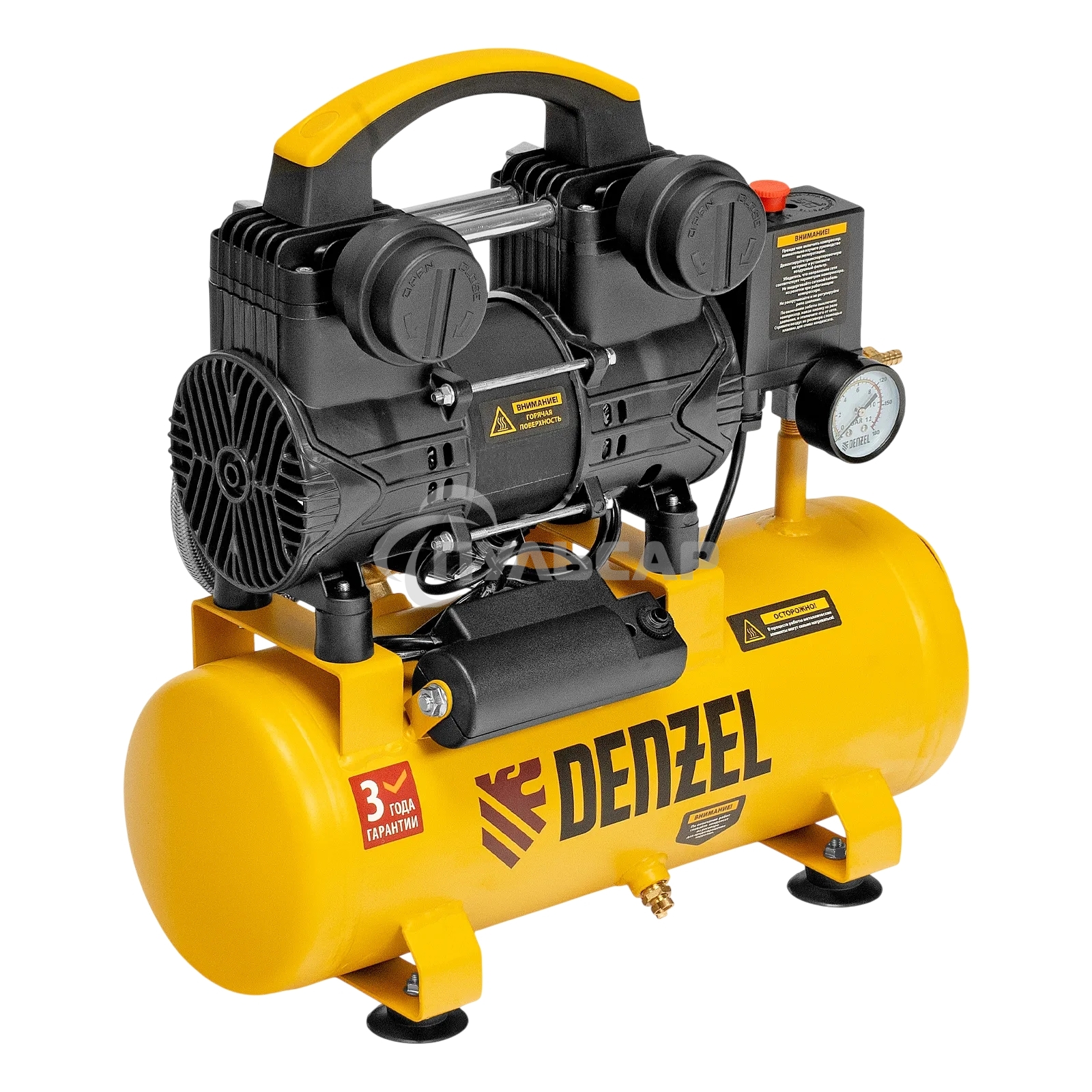 Компрессор безмасляный малошумный Denzel DLP-950/10, 950 Вт,10 л, 2850 об/мин, 170 л/мин