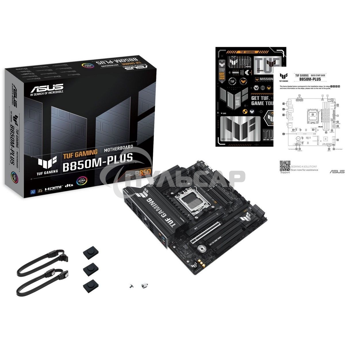 Материнская плата ASUS TUF Gaming B850M-Plus, AM5, AMD B850, 4xDDR5, 4xSATA, 3xM.2, 1xPCIe 5.0 x16, 1xPCIe 4.0 x4, 1xPCIe x1, 1xDP, 1xHDMI, 1x2.5Gb LAN, 4xUSB 2.0, 4xUSB 3.2 Gen 1, 3xUSB 3.2 Gen 2, 1xUSB-C, 3x3.5 мм, 7.1, mATX