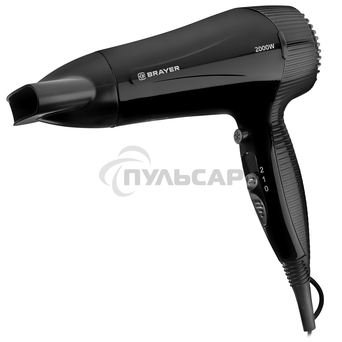 Фен настенный BRAYER BR3021BK, 2000, 2 скор, 2 реж нагрева, концентратор, холод, 1,8 м,