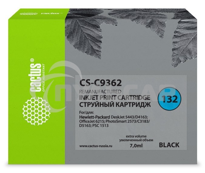 Картридж струйный Cactus CS-C9362 №132 черный (7 ml) для HP DJ 5443/D4163/DJ 6215/PS 2573/C3183/D5163/PSC 1513