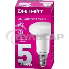 Лампа светодиодная ОНЛАЙТ 71652 OLL-R50-5-230-4K-E14 5 Вт 4000К белый E14 420 лм