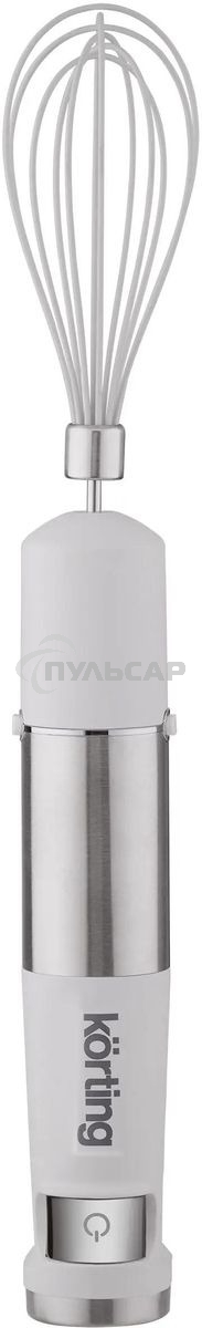 Погружной блендер KORTING KHB 0313 W, беспроводной, мощность 150 Вт, кнопочное управление, 3 насадки (блендер, измельчитель, миксер), 5 скоростей, объем чаши 500 мл, защита двигателя от перегрева/перегрузки, цвет белый
