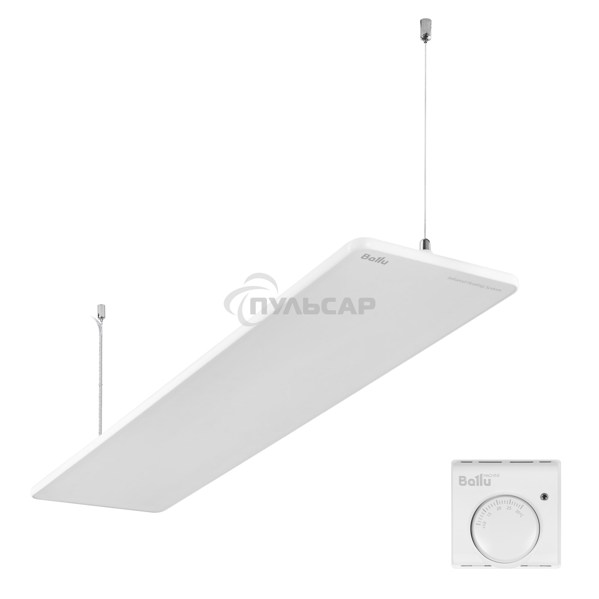 Комплект обогреватель инфракрасный Ballu BIH-GSW-0.8 + BMT-1 белый, 800 Вт, 16 м2, термостат