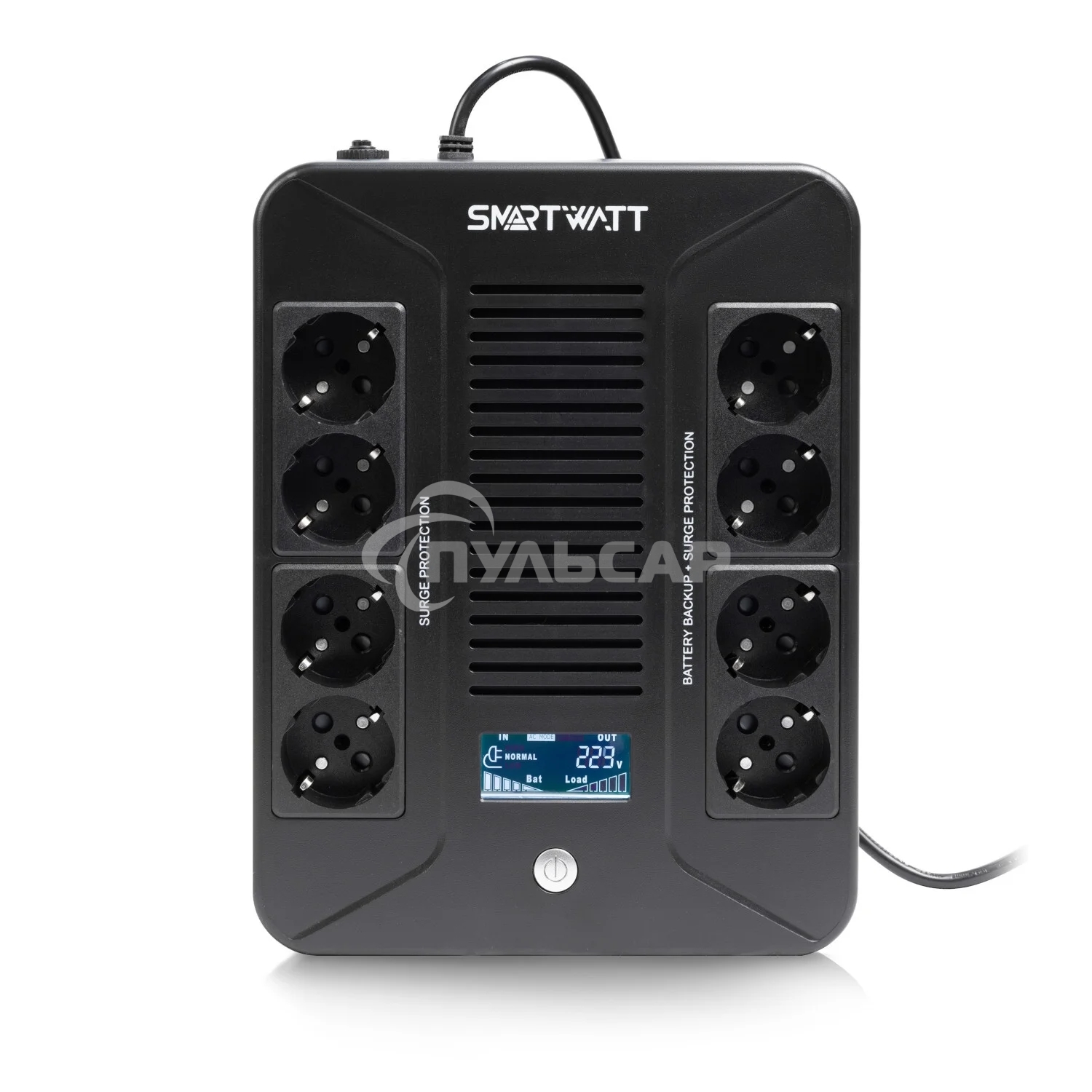 Источник бесперебойного питания SMARTWATT UPS SAFE PRO LCD 600 Line-interactive 600VA/360W Brick (Euro x8, USB, RJ11/RJ45 protection, LCD, 275x210x9