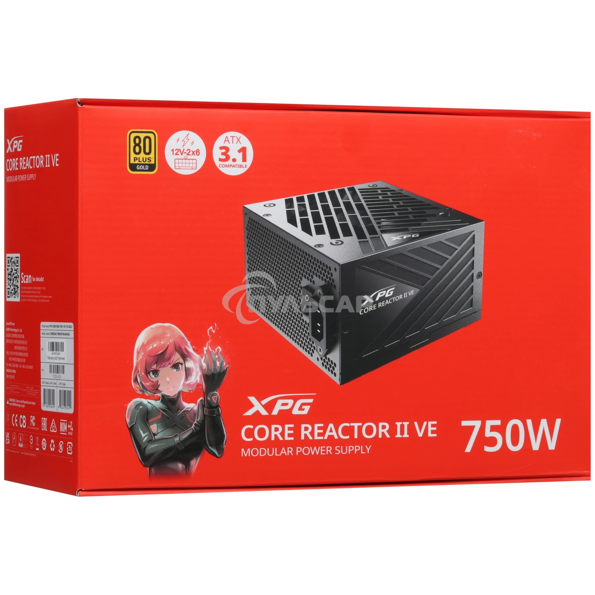 Блок питания ADATA COREREACTORIIVE750G-BKCEU, 750Вт, 80 PLUS Gold, 120мм, модульный, черный