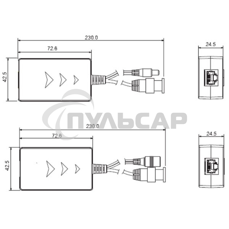Приемопередатчик 1-канальный пассивный HDCVI/TVI/AHD видеосигнала по витой паре вместе с питанием