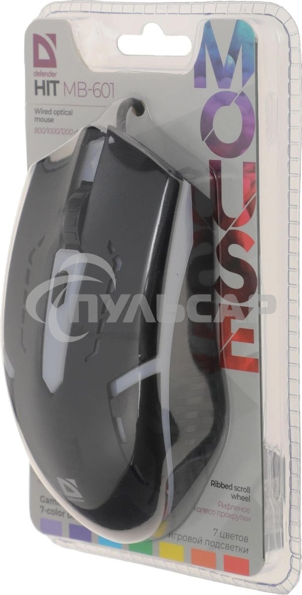 Мышь проводная Defender Hit MB-601 черный, 1200 dpi, USB, кнопки - 4