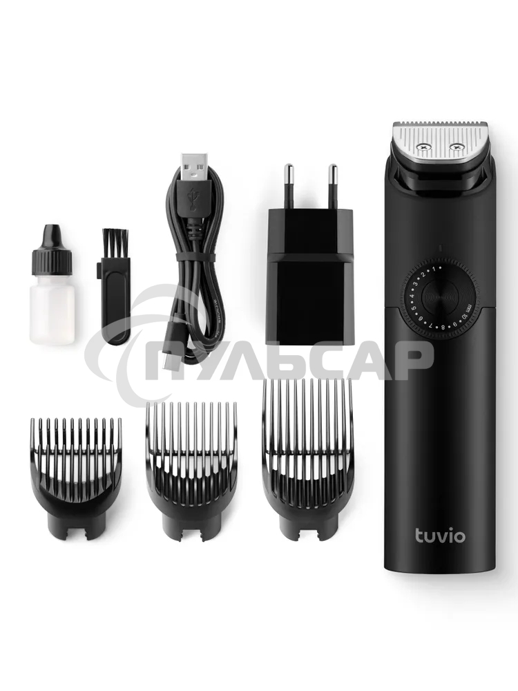 Машинка для стрижки волос, триммер с 3 насадками Tuvio HC-DA3BL, черный