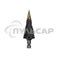 Сверло ступенчатое Denzel 4-6-8-10-12-14-16-18-20-22-24-26-28-30-32 мм, Р6М5, 6-гр. хвостовик 723606