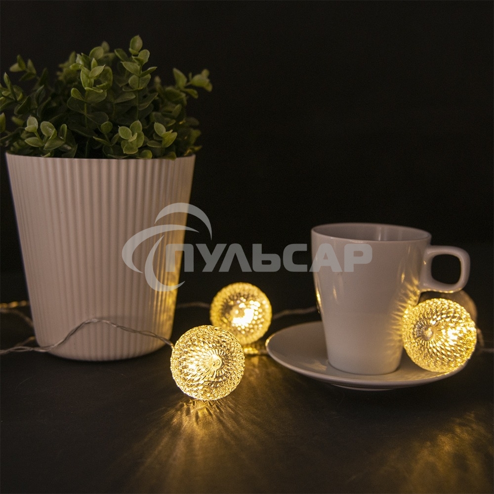 Гирлянда светод. Funray Лампы,SE-HL-1.810WW,2*АА,1.8м,10LED,10ламп,тепл.бел,прозрачный провод